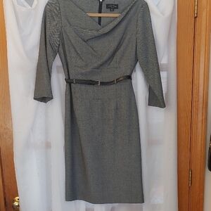 Tahari ASL Gray Cowl Neck Sheath Dress